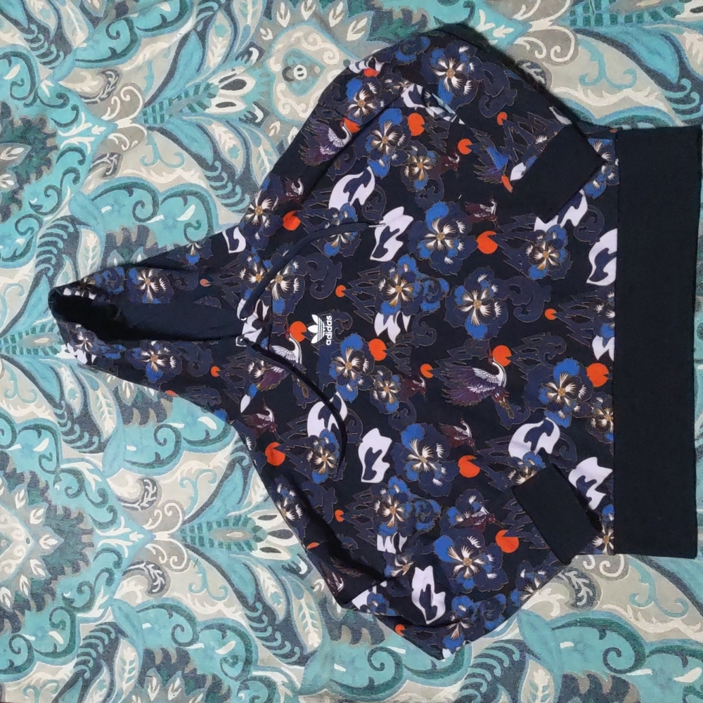 Adidas floral birds hoodie pullover jacket women's size small